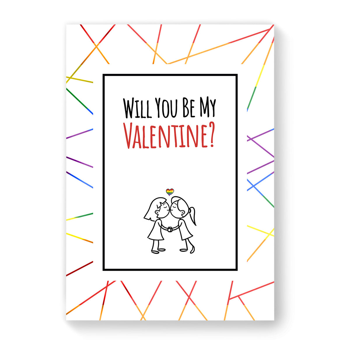 Will you be my Valentine - Lesbian Gay Couple Card - White Geometric | Gift