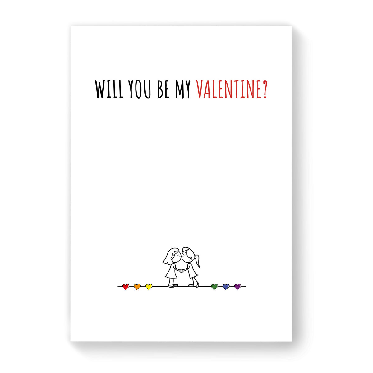 Will you be my Valentine - Lesbian Gay Couple Card - White Minimalist | Gift