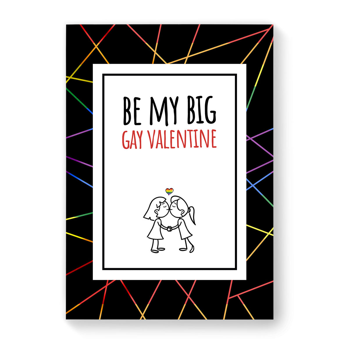 Be My Big Gay Valentine - Lesbian Gay Couple Card - Black Geometric | Gift