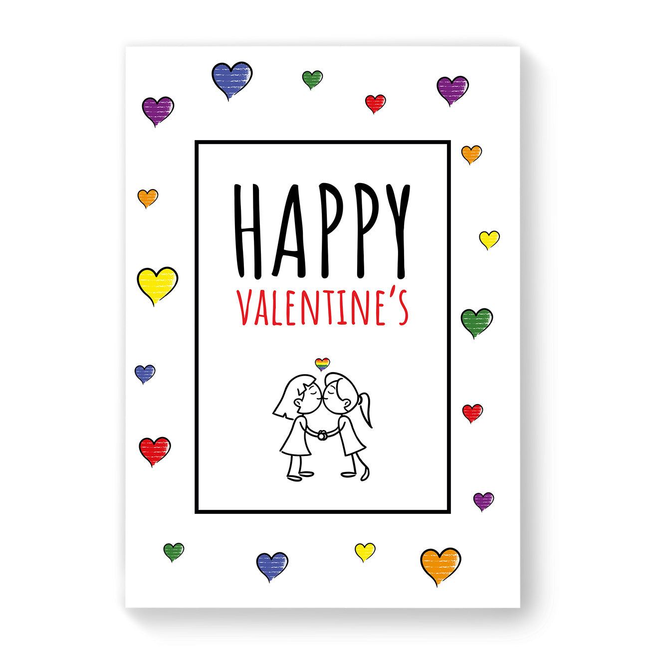 Happy Valentines - Lesbian Gay Couple Card - White Heart | Gift