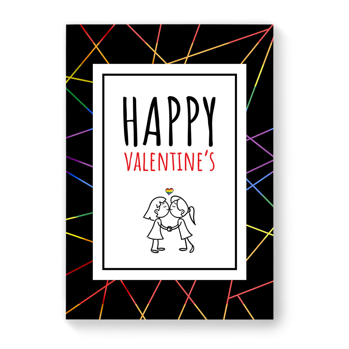 Happy Valentines - Lesbian Gay Couple Card - Black Geometric | Gift