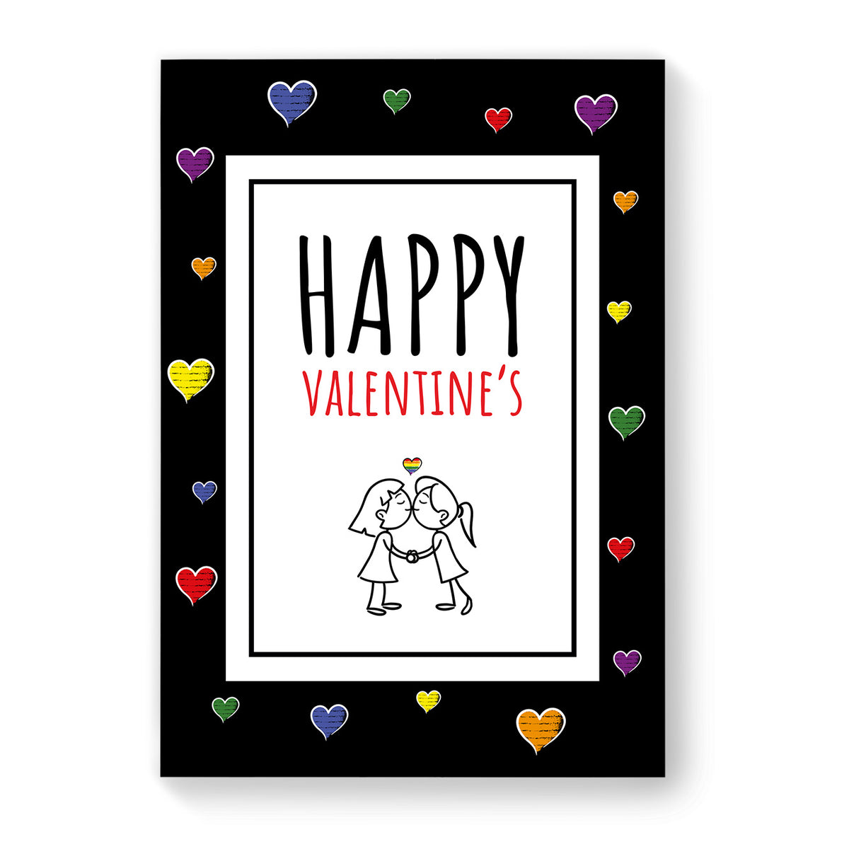 Happy Valentines - Lesbian Gay Couple Card - Black Heart | Gift