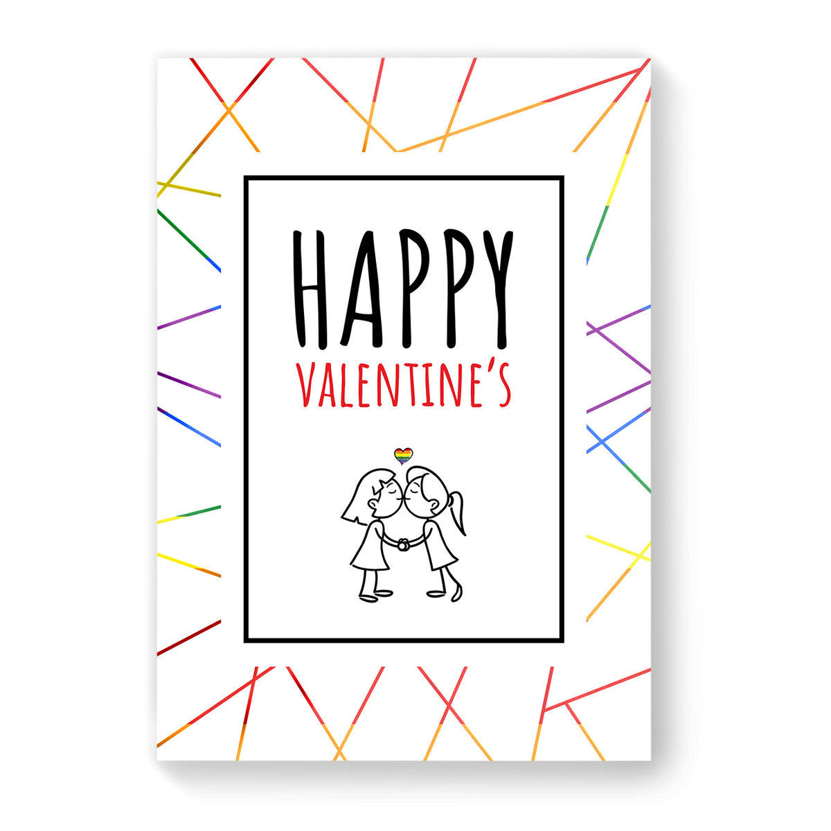 Happy Valentines - Lesbian Gay Couple Card - White Geometric | Gift