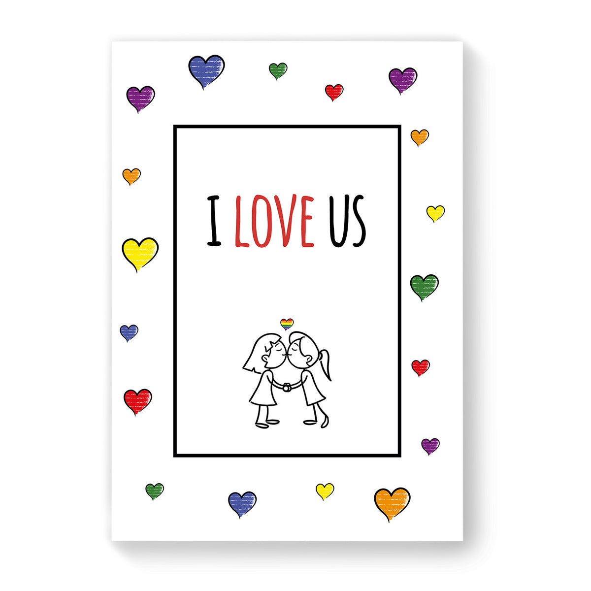 I Love Us - Lesbian Gay Couple Card - White Heart | Gift