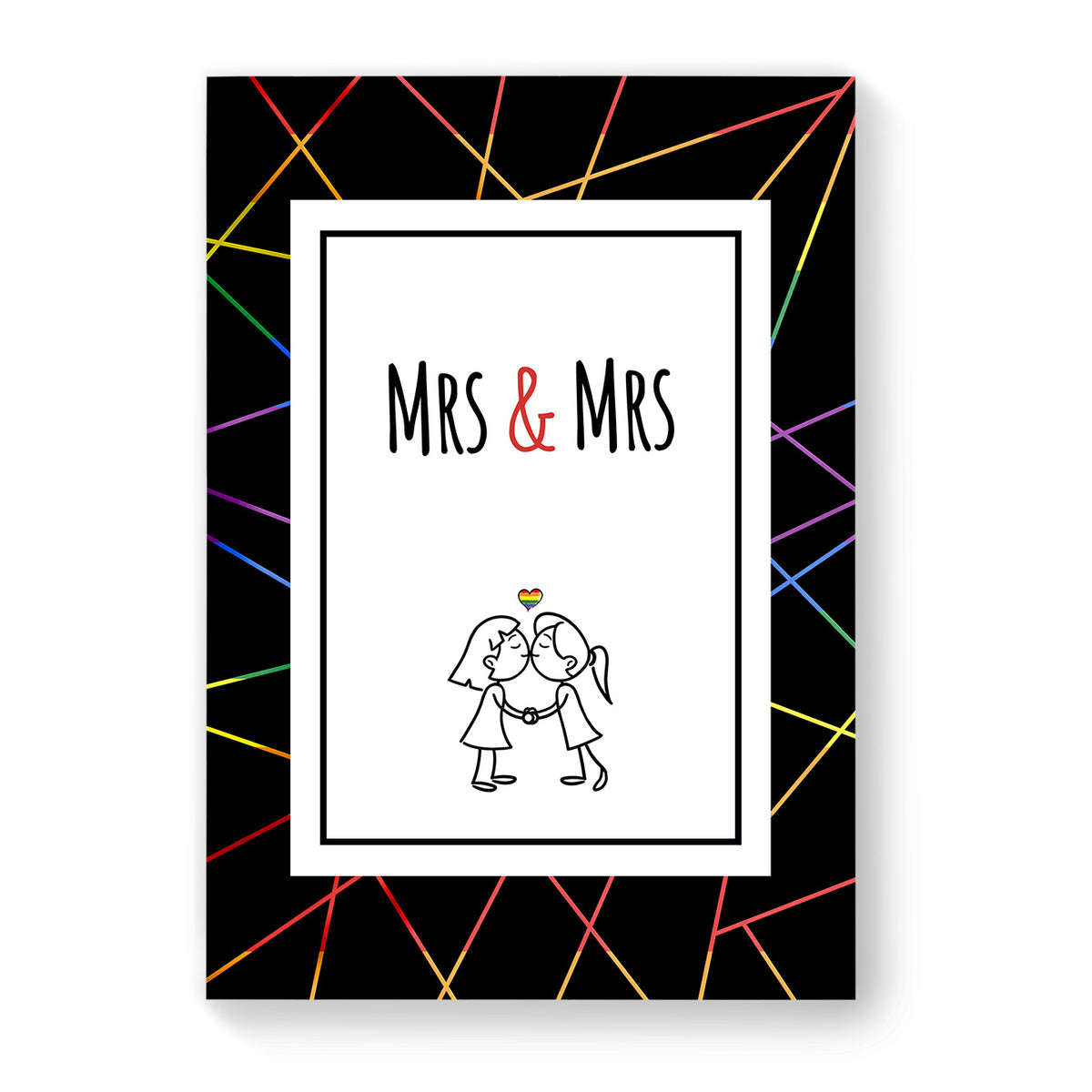 Mrs &amp; Mrs - Lesbian Gay Couple Card - Black Geometric | Gift