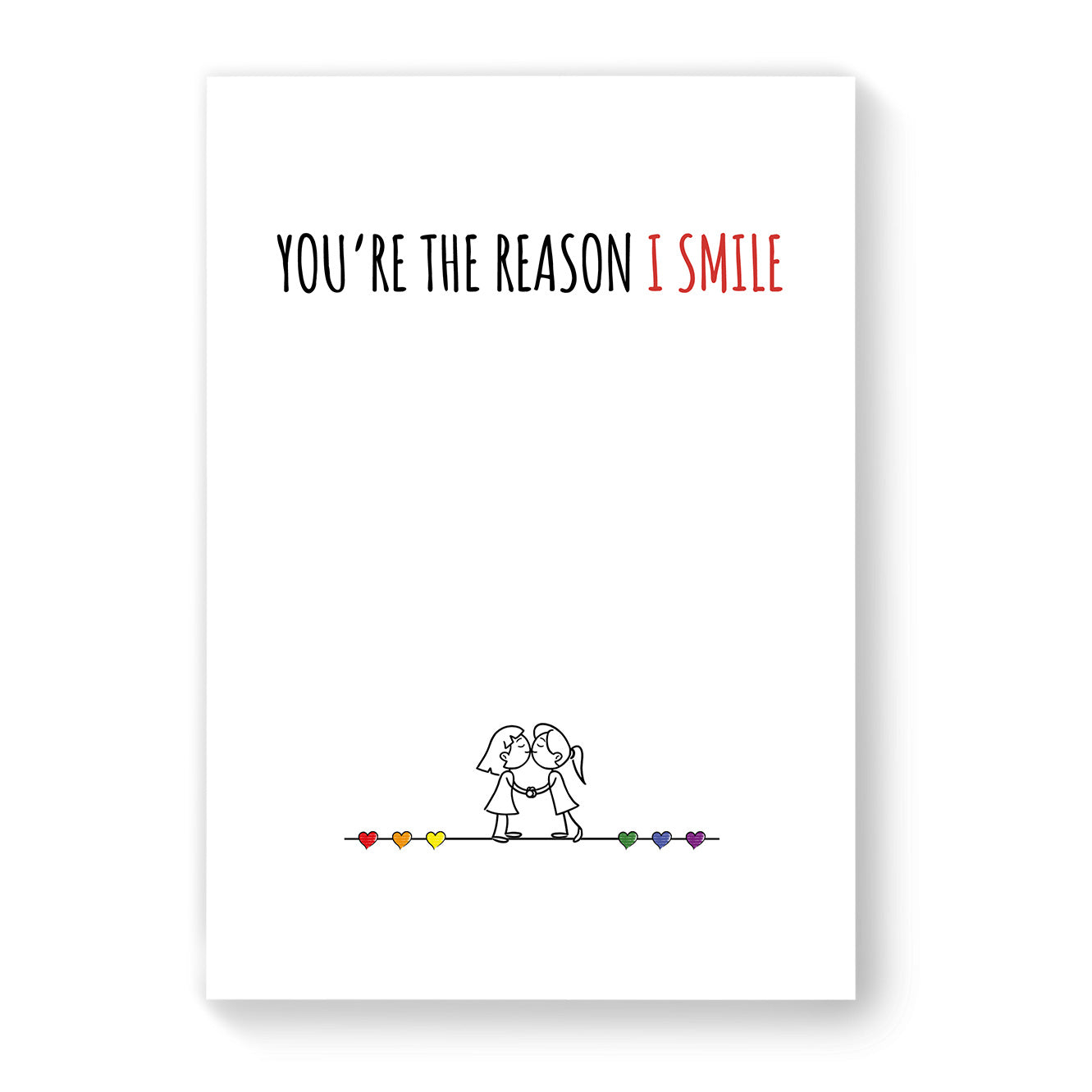 You're The Reason I Smile - Lesbian Gay Couple Card - White Minimalist | Gift