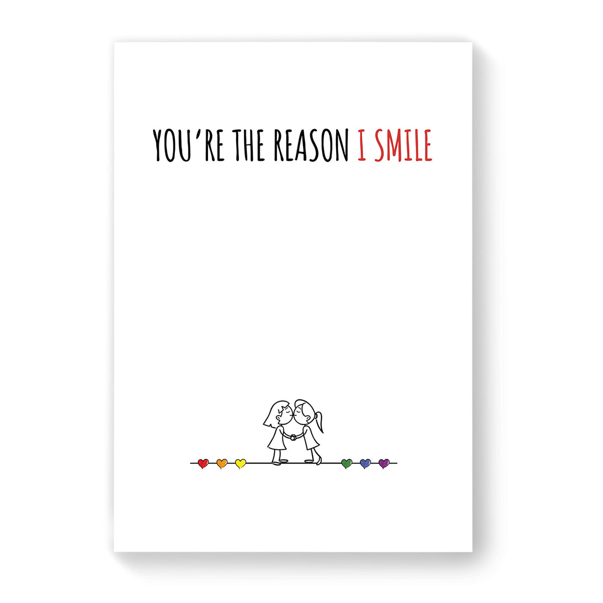 You&#39;re The Reason I Smile - Lesbian Gay Couple Card - White Minimalist | Gift