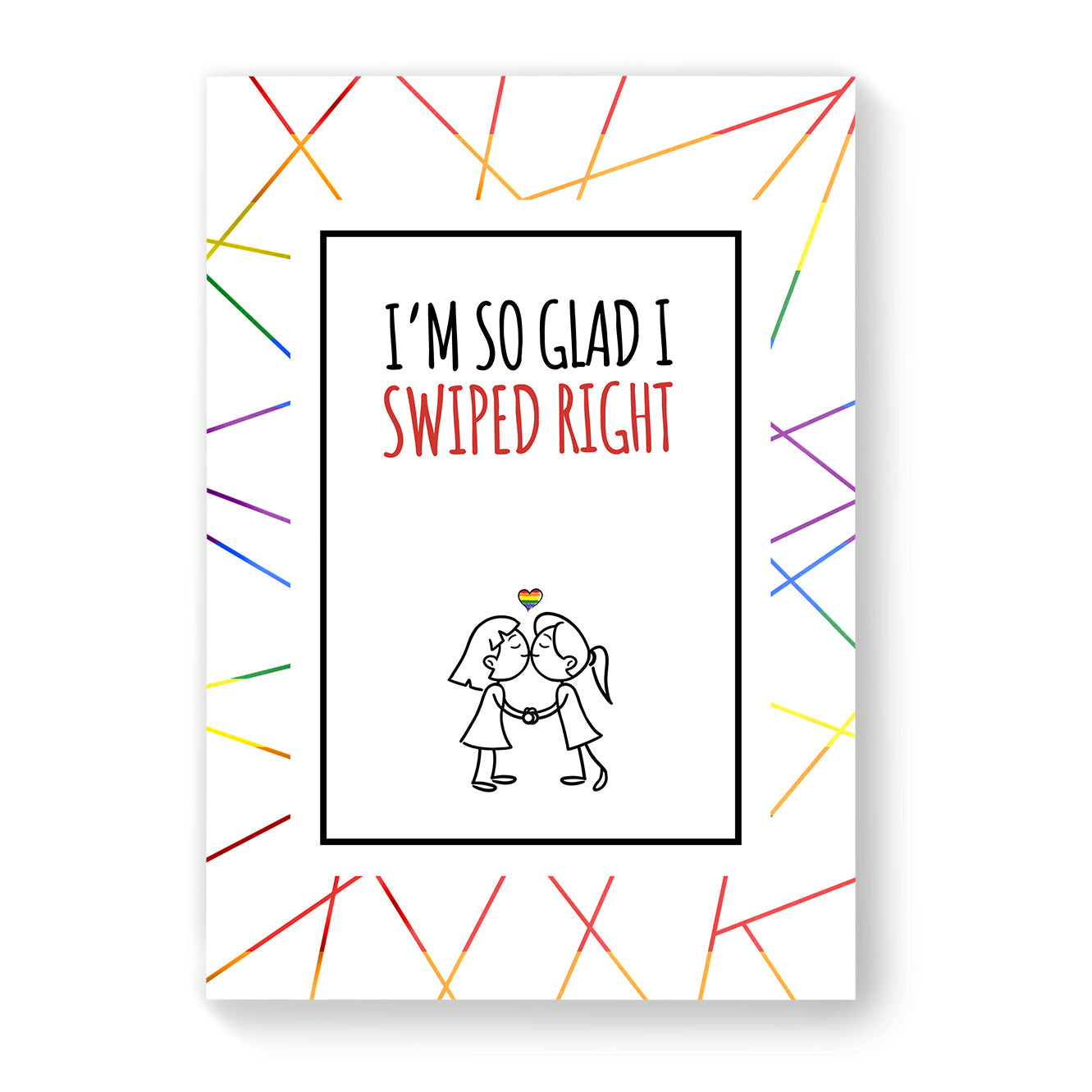 I'm So Glad I Swiped Right - Lesbian Gay Couple Card - White Geometric | Gift