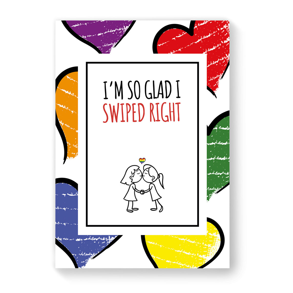 I&#39;m So Glad I Swiped Right - Lesbian Gay Couple Card - Large Heart | Gift
