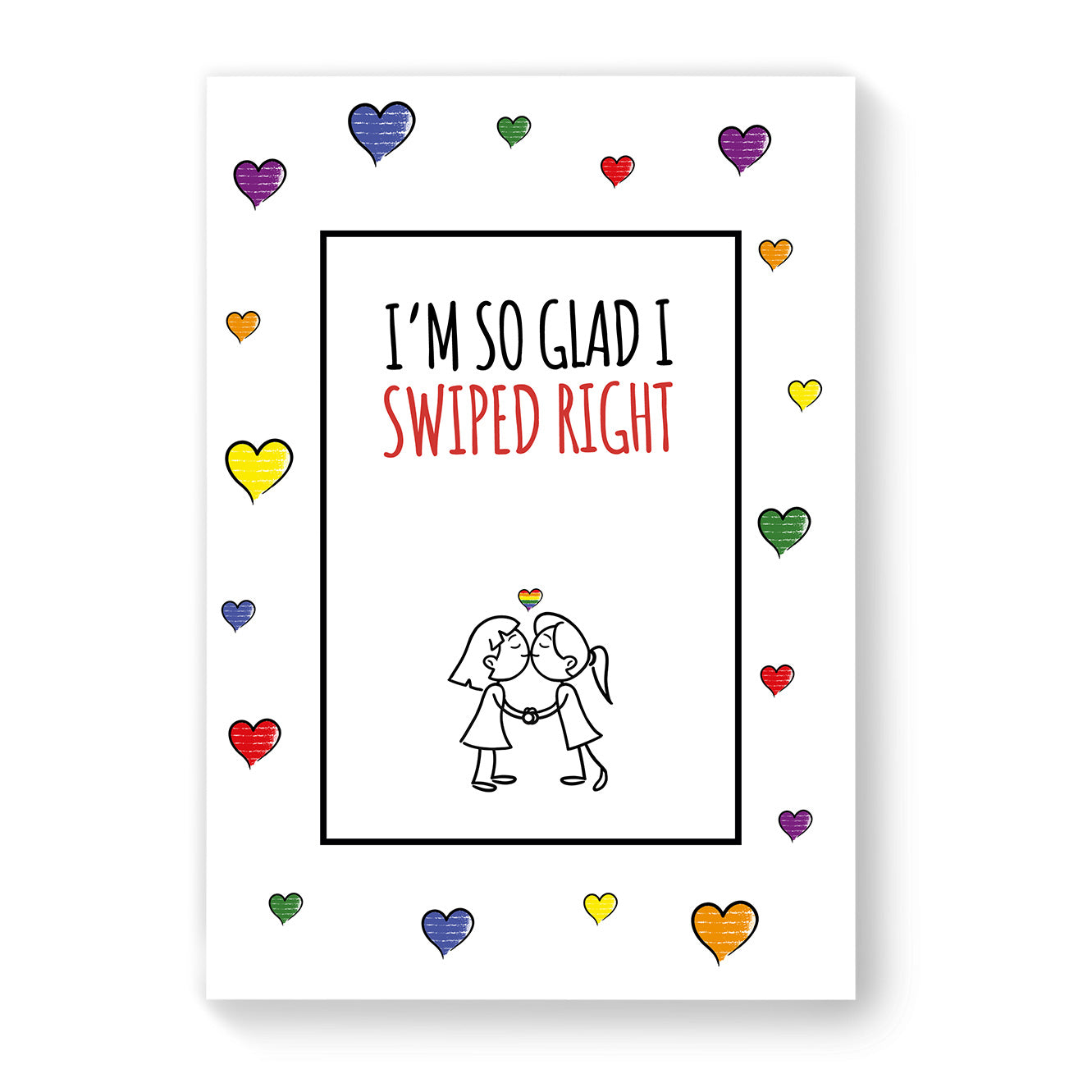 I'm So Glad I Swiped Right - Lesbian Gay Couple Card - White Heart | Gift