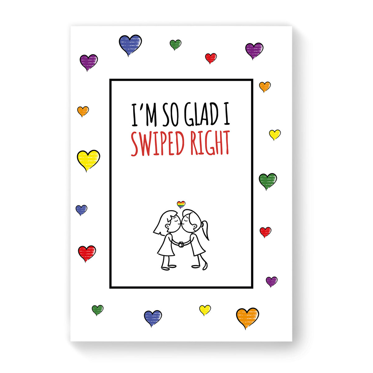 I&#39;m So Glad I Swiped Right - Lesbian Gay Couple Card - White Heart | Gift