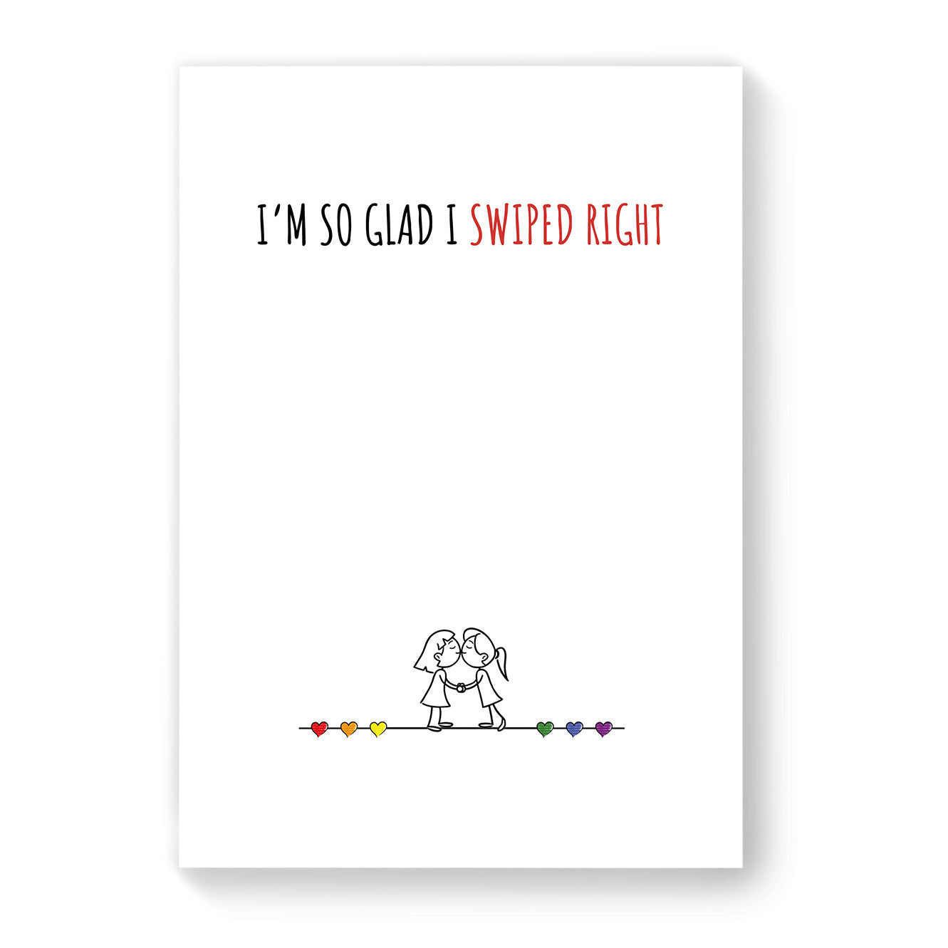 I'm So Glad I Swiped Right - Lesbian Gay Couple Card - White Minimalist | Gift