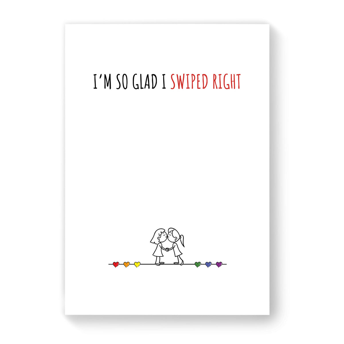 I&#39;m So Glad I Swiped Right - Lesbian Gay Couple Card - White Minimalist | Gift
