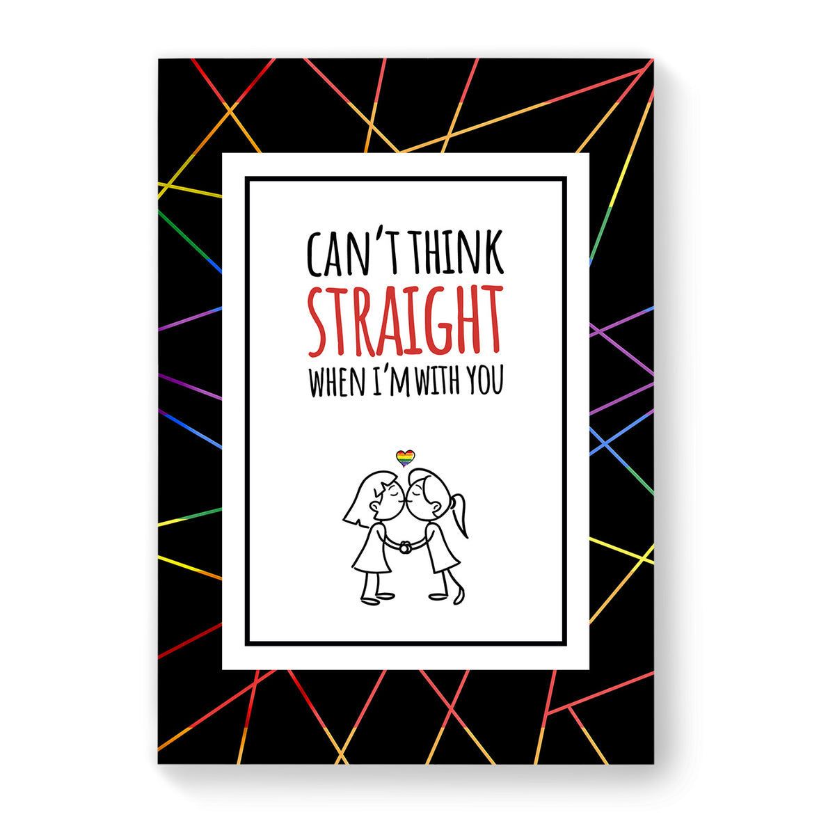 Cant Think Straight When I&#39;m With You - Lesbian Gay Couple Card - Black Geometric | Gift