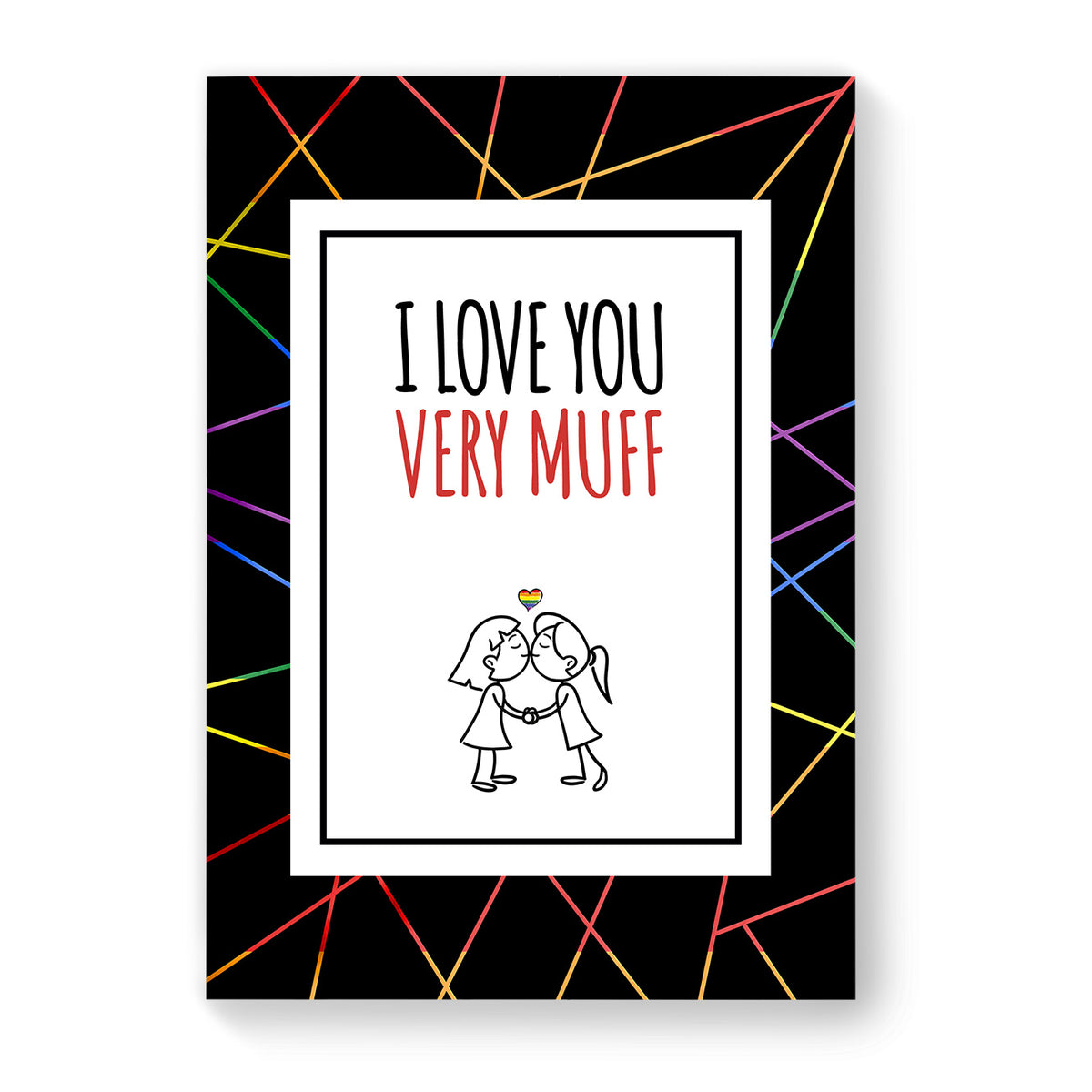 I love you very muff - Lesbian Gay Couple Card - Black Geometric | Gift