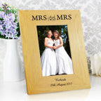Mrs & Mrs - Lesbian Gay Couple Personalised 4x6 Oak Finish Photo Frame | Gift